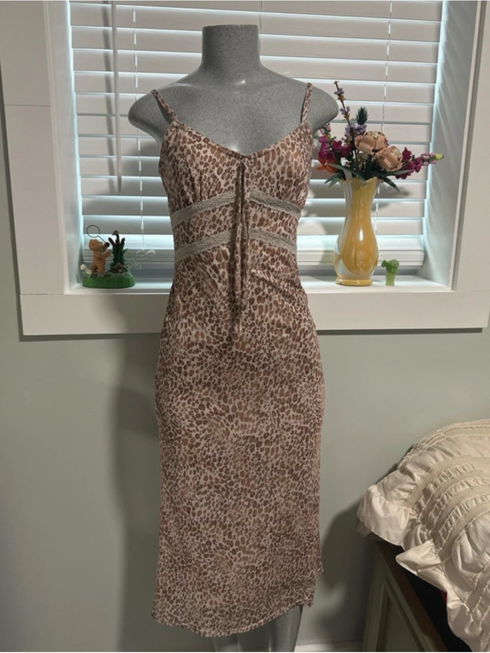 Pink Rose Taupe Leopard Print Strapless Midi Dress